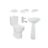Combo Corona Laguna Balta Blanco: sanitario, lavamanos con pedestal, grifería y accesorios